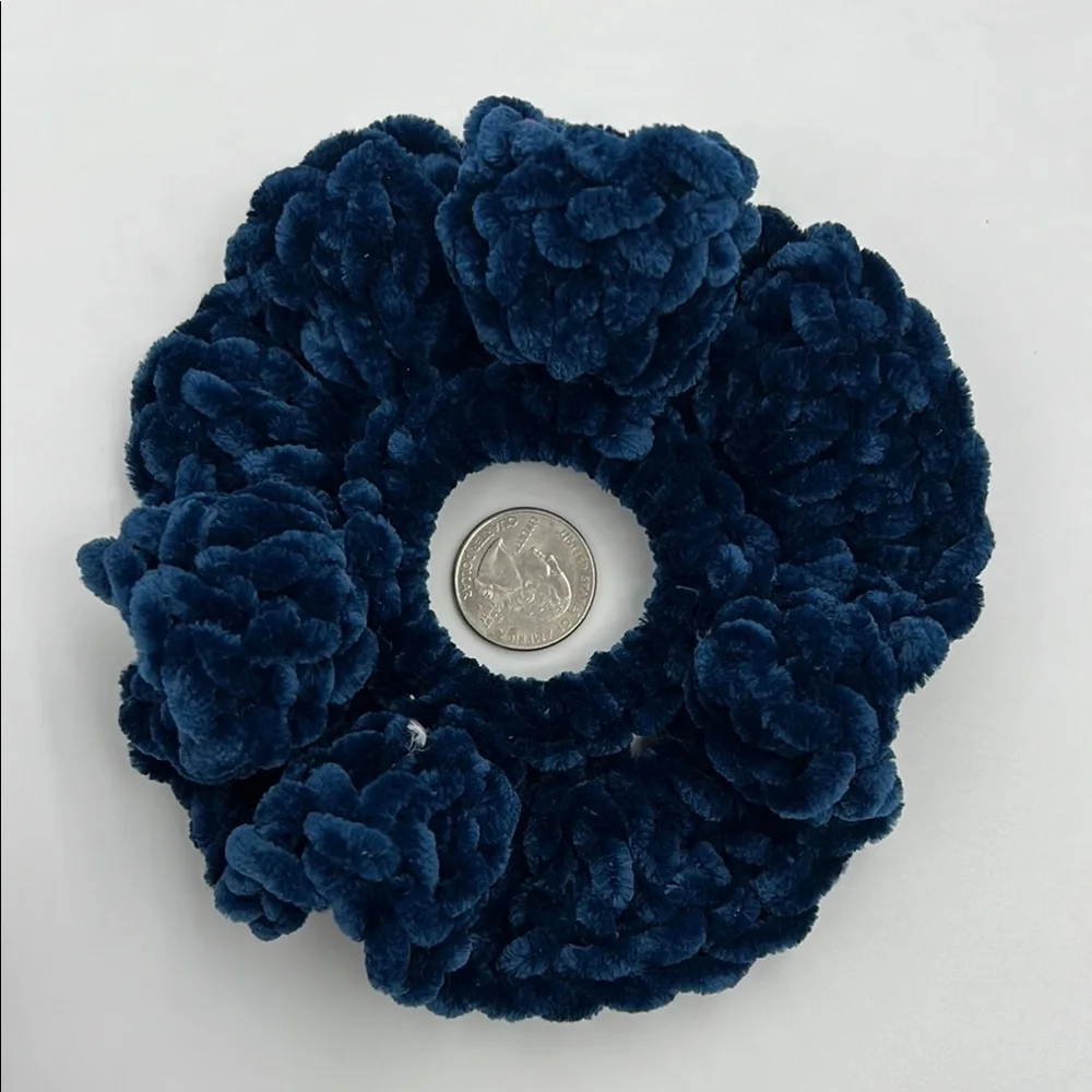 Crochet Velvet Scrunchie Set of 4 in Red, White, and Blue Handmade - Picture 2 of 5
